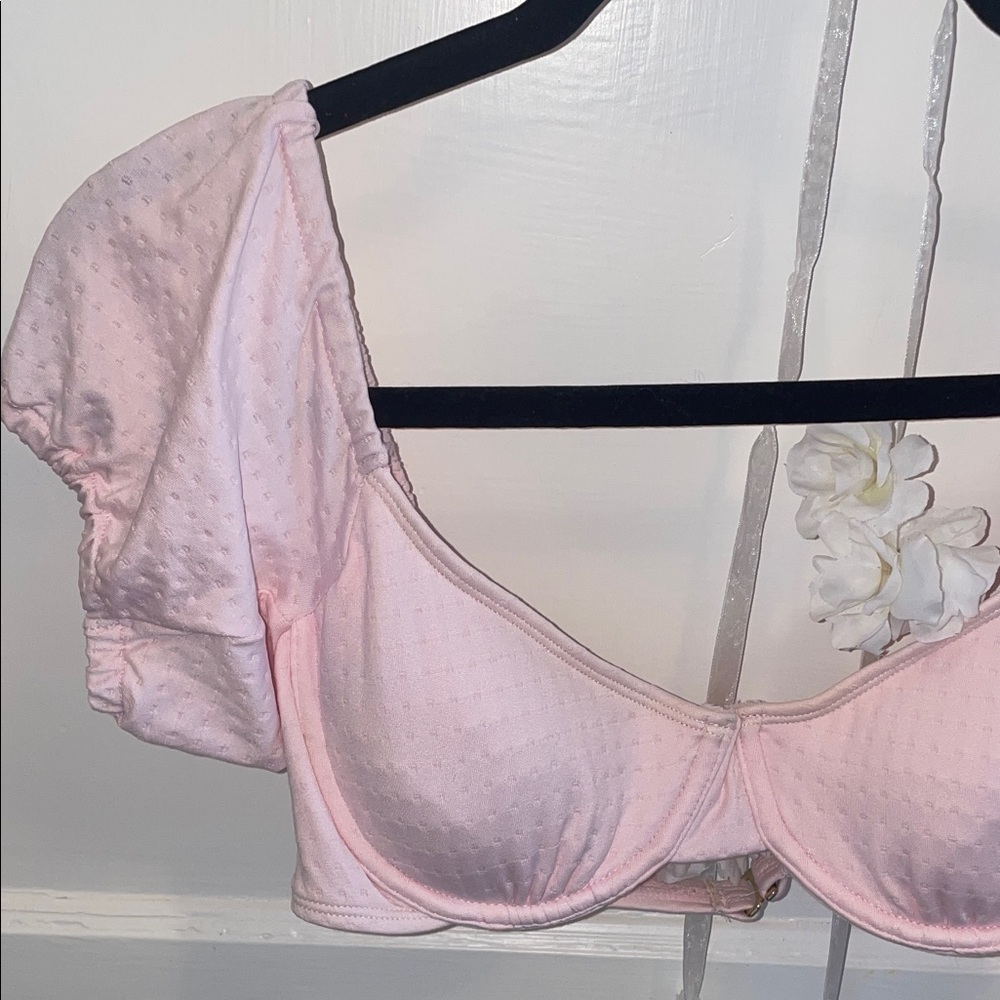 Pink Puff Sleeve Swimsuit Top - Picture 3 of 7